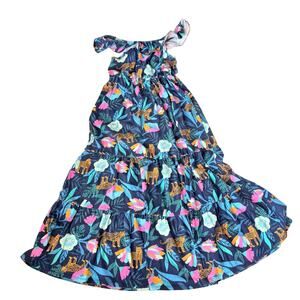 Cat & Jack Girls' Blue Floral Cheetah Cold Shoulder Maxi Dress